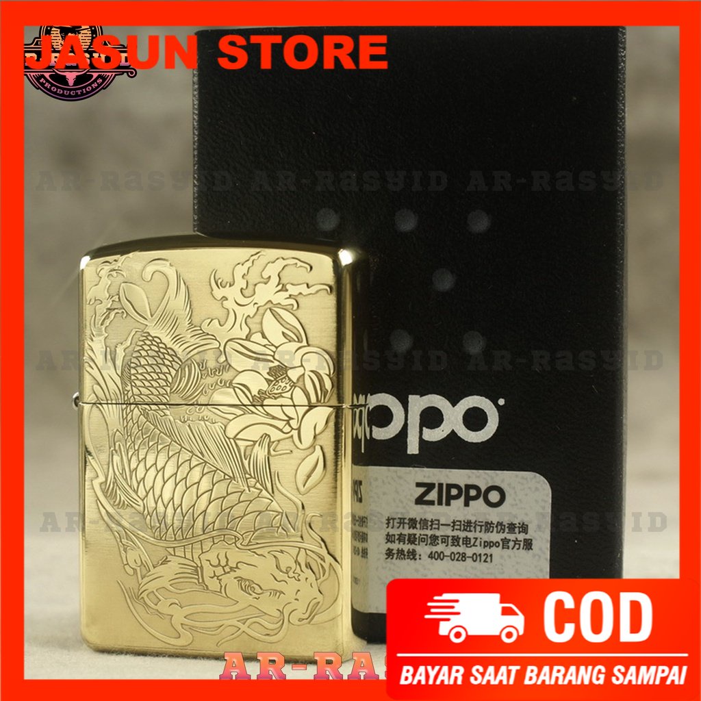 Korek Api Minyak Zippo Gold Ukir Motif Ikan Fish 168 3962-9