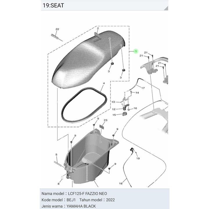 DOUBLE SEAT SADEL JOK FAZZIO ASLI ORI YAMAHA BEJ F4730 00