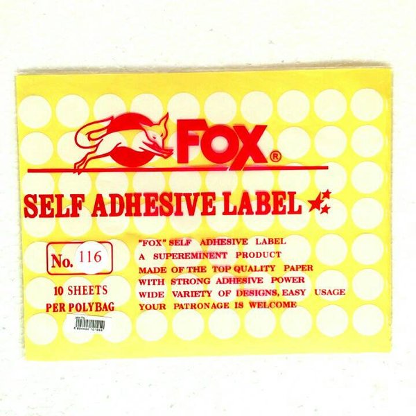 

Fox Kertas Sticker Label 109 - 118 / Pak Isi 10 Sheets