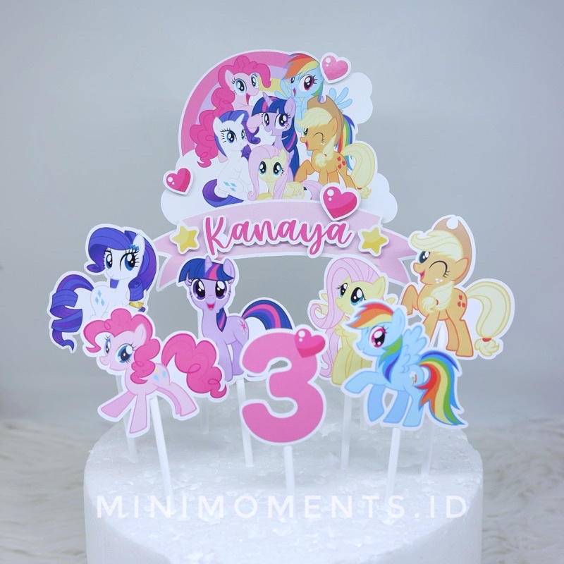 Cake Topper 3D Custom Nama Karakter My Little Pony - Alat Dekorasi Kue Ulang Tahun - Satu Set Topper