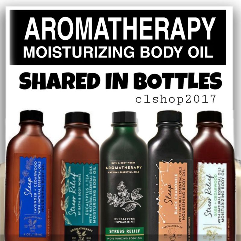 BATH &amp; BODY WORKS BBW AROMATHERAPY MOISTURIZING OIL MASSAGE OIL SHARE IN BOTTLEOF 10 ML jasmine sandalwood sage cedarwood