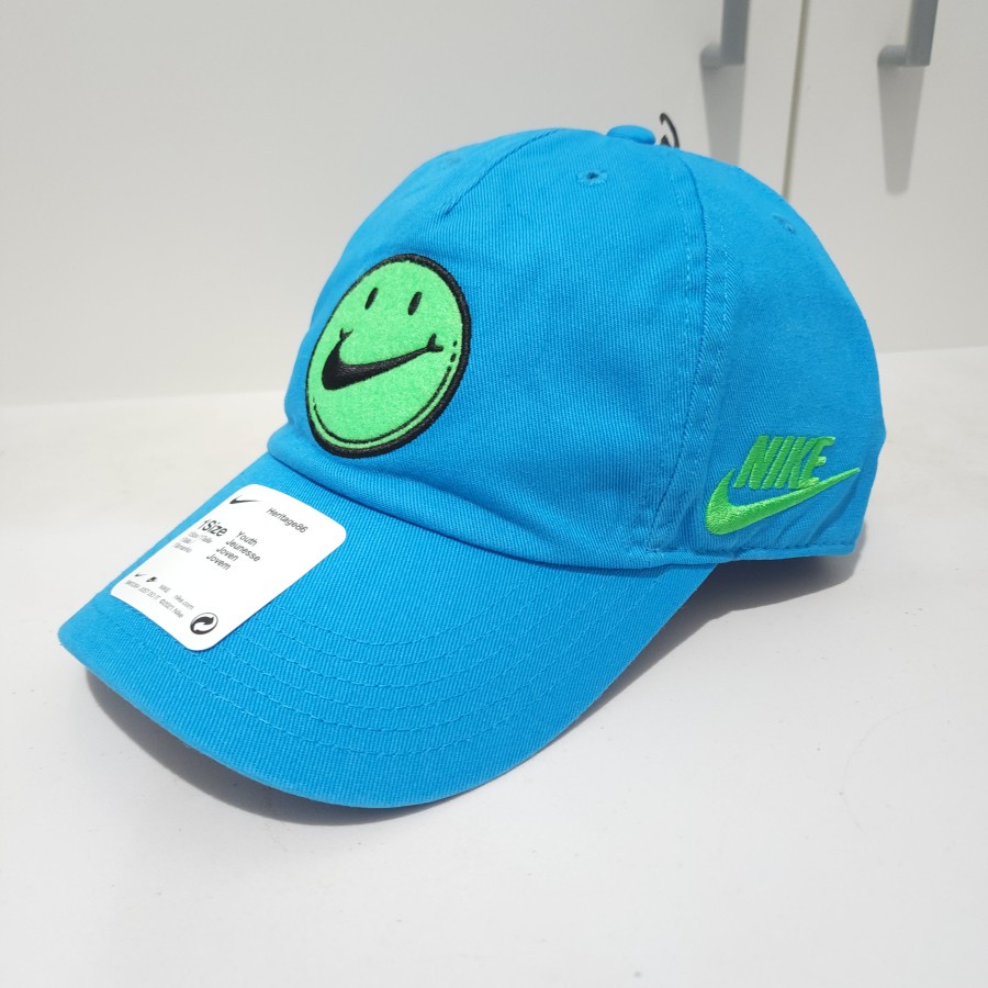 Nike Youth Heritage86 HAVE A NIKE DAY Cap BLUE GREEN DV3170-446 Topi Original 100% SMILE SMILEY