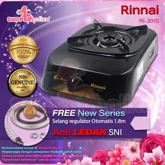 Kompor gas Rinnai teflon 1tungku +selang regulator otomatis anti ledak
