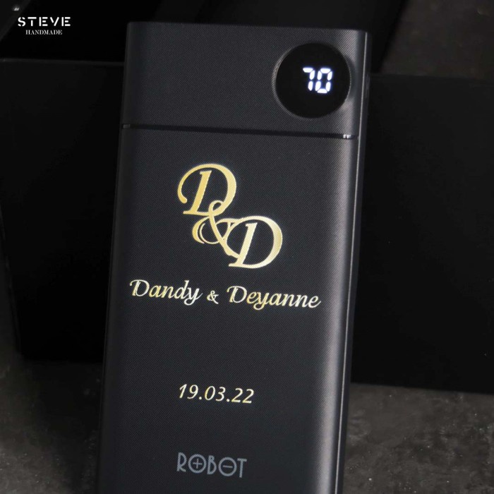 Custom Powerbank Laser Grafir Robot Black Hadiah Souvenir Merchandise