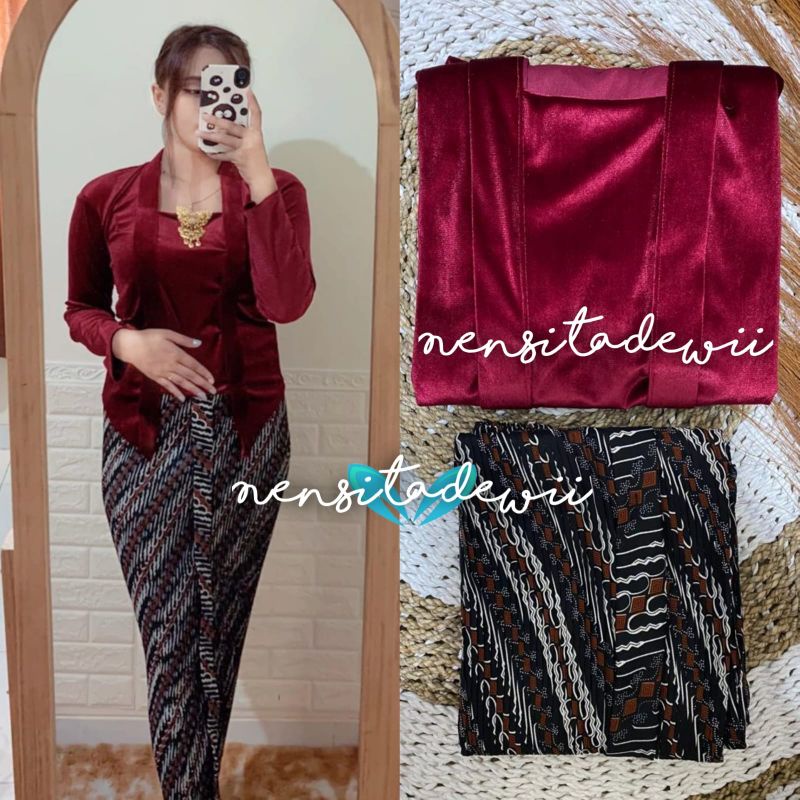 Set Kebaya Kutubaru (Polos) + Rok Plisket / Warna &amp; Size Lengkap