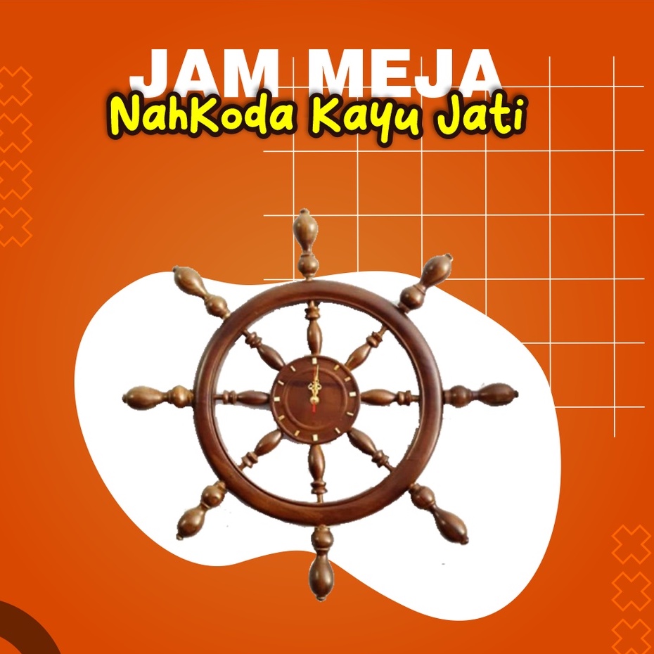 Jam Dinding/Tembok Motif Nahkoda/Stir Perahu dari Kayu Jati