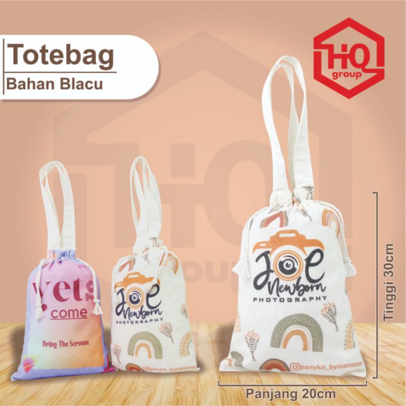 Pouch blacu uk 20*30/totebag serut fc/totebag ulang tahun