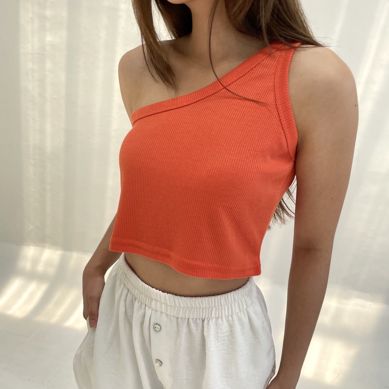 RUE TOP | Ribbed Tank Top Summer Crop Assymetric Tanktop Rib Basic Top