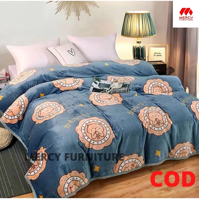 Selimut Dewasa PA Premium Quality Selimut Dewasa Bulu Super Lembut Motif Cantik - KUCING BIRU(W7H3) 