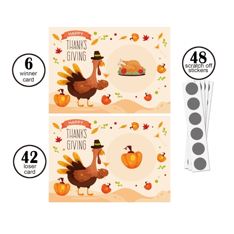 Zzz 48pcs Stiker Kartu Permainan Kalkun Thanksgiving