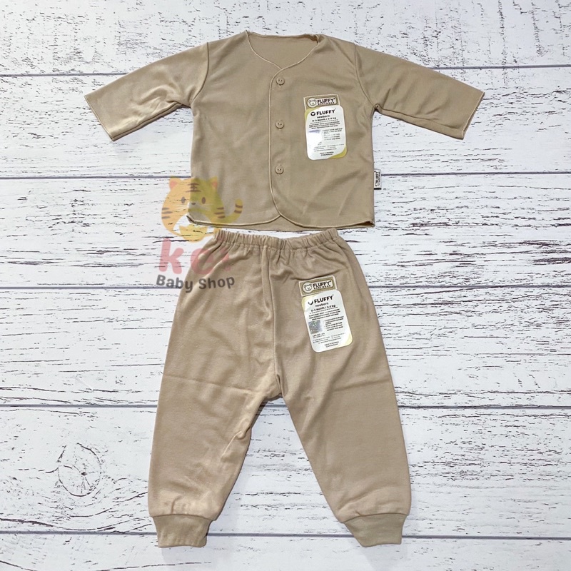 Fluffy Setelan Baju Bayi Newborn Panjang Neci SNI Khaki- Set Baju Bayi Newborn Fluffy