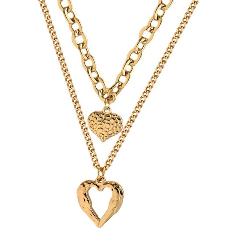 Kalung Desain 2 Hati Bahan Titanium Steel Untuk Aksesoris Pesta
