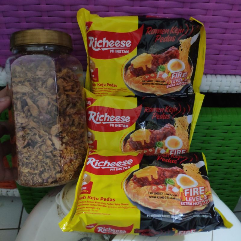 

[TERMURAH RICHEESE] Promo BUNDLING 3 pcs Mie Richeese plus 1 toples bawang goreng (200gr)