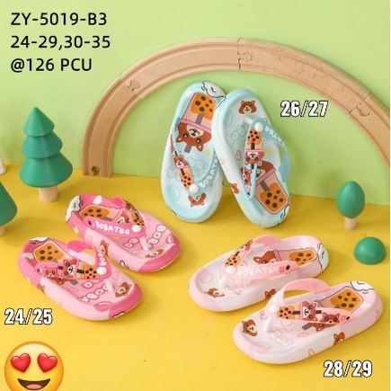 5019-B3 Sandal Jelly Jepit Anak Motif Beruang Lucu Boba Tea Import
