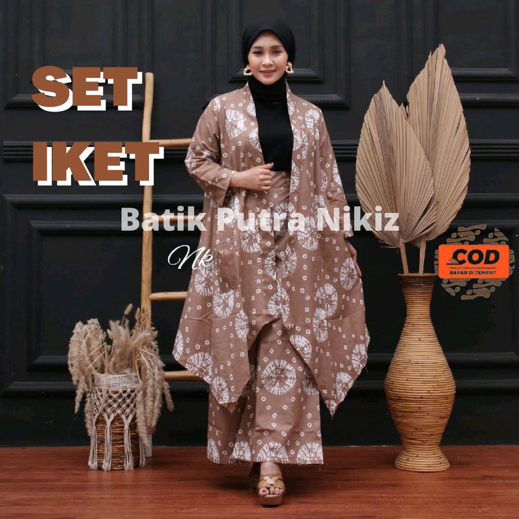 (COD) NEW Baju Batik Vest Outer Setelan Wanita Celana Kulot Elegant Buat Kondangan