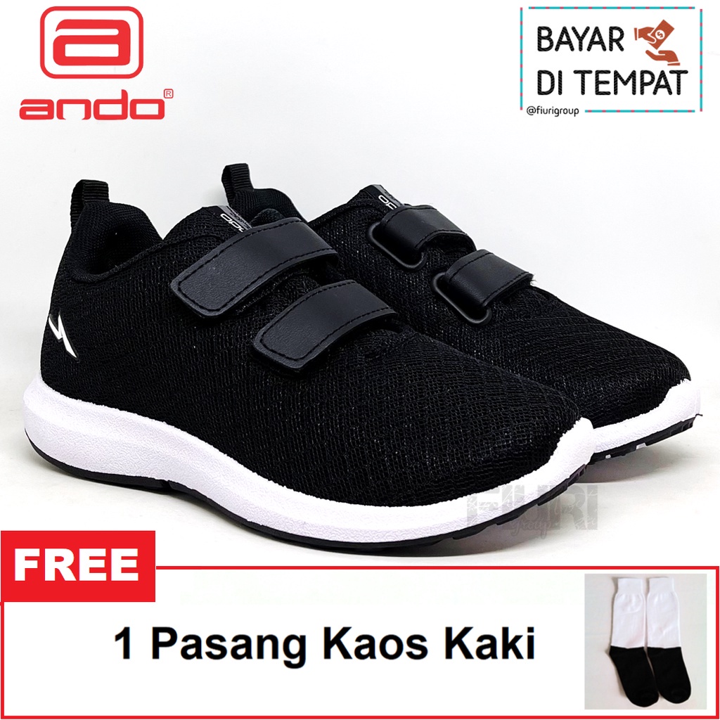 FIURI - ANDO ORIGINAL -  BSC 21 PEREKAT 31-38 HITAM PUTIH - SEPATU SNEAKERS KANVAS SOL KARET ANAK KECIL PEREMPUAN LAKI-LAKI - SEPATU KETS LUCU FASHION TRENDY - SEPATU SEKOLAH PAUD TK SD KRETEKAN PEREKAT CEWEK COWOK MURAH PROMO DISKON BONUS KAOS KAKI