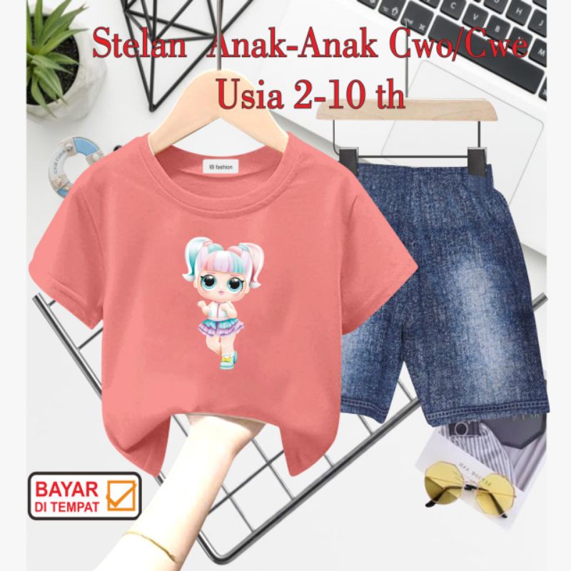 ((IB))SETELAN ANAK PEREMPUAN SEMI JEANS/CEWEK DIGITAL SABLON