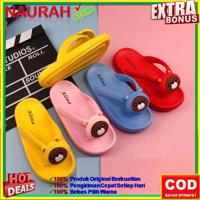 SANDAL JEPIT ANAK ALINA 208 A1 SENDAL JEPIT ANAK KARAKTER BEAR  100% ORIGINAL KUALITAS IMPORT JELLY RUBBER ANTI SLIP NYAMAN EMPUK