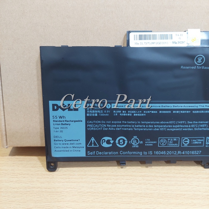 Baterai Batre Laptop Dell Latitude E7270 E7470 J60J5 7270 7470 Series