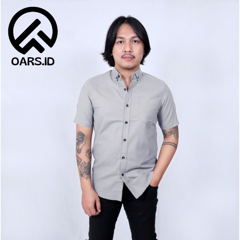 kemeja polos lengan pendek biru tua navy - kemeja pria slimfit - kemeja pendek hitam putih tosca abu muda army