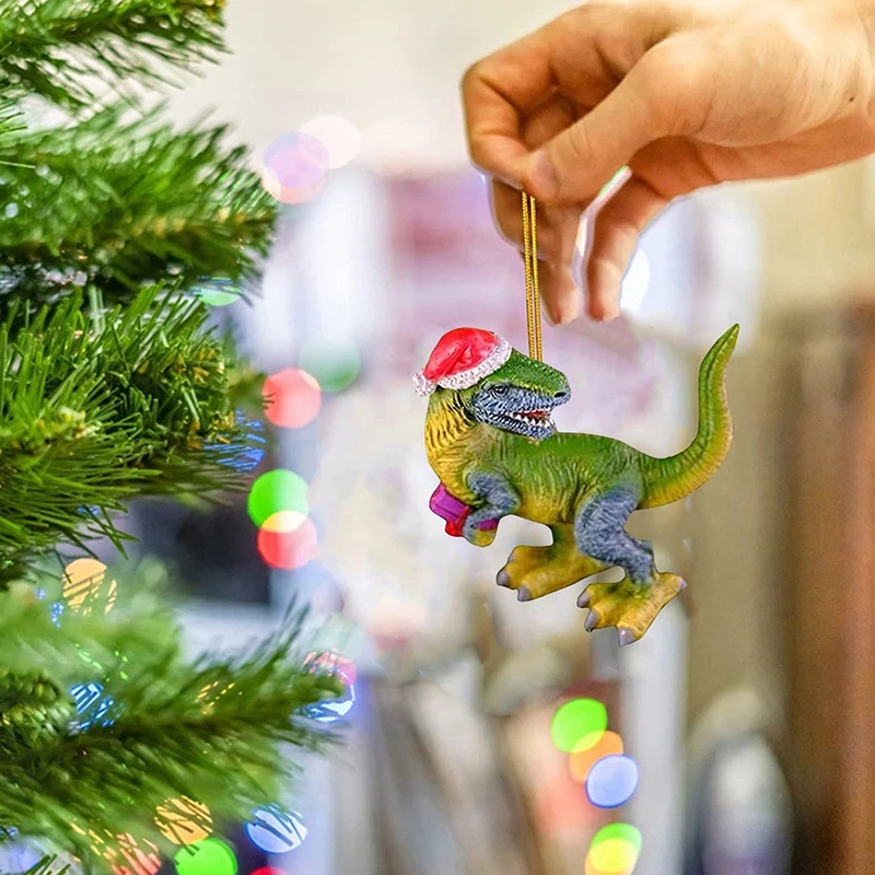 Ornamen Gantung Bentuk Kartun Hewan Dinosaurus Bahan Akrilik Untuk Dekorasi Pohon Natal