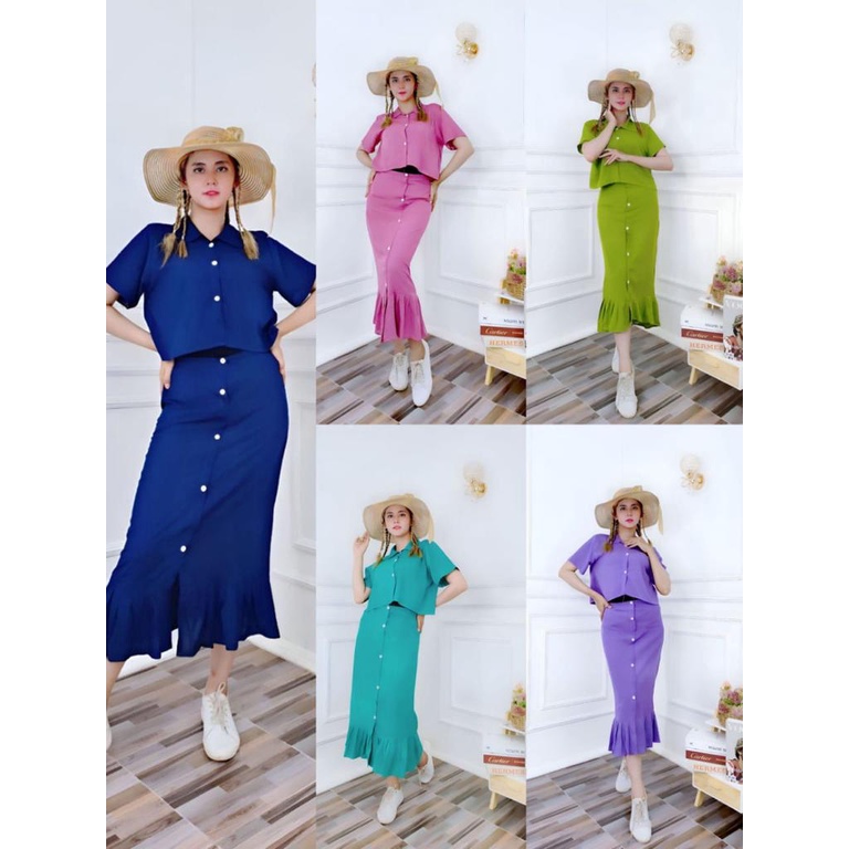 One set crop setelan Crop kancing terbaru