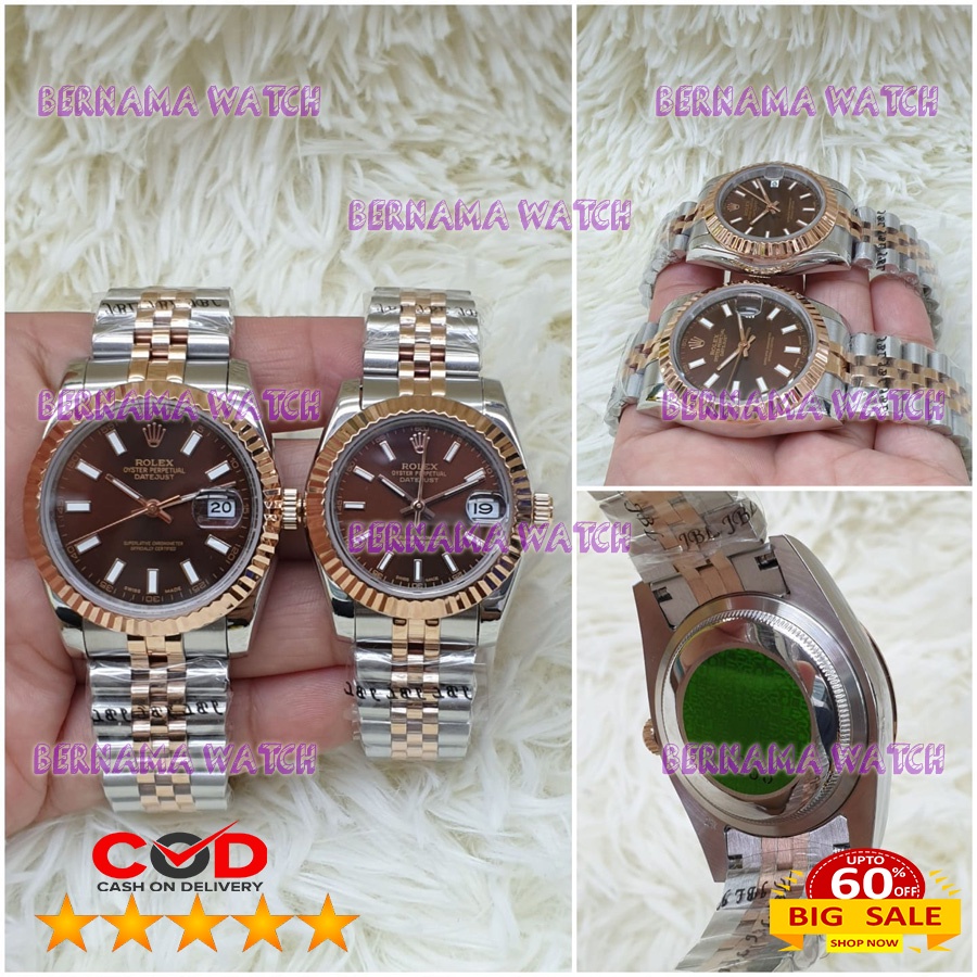 SALE JAM TANGAN COUPLE ROLEX OYSTER TGL AUTOMETIK RT SILVER ASIAN ETA BOX ORI WARRANTY 1 YEAR