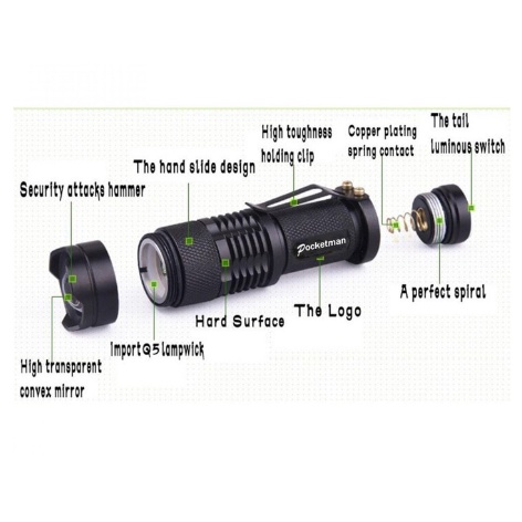 Senter Camping Anti Air Pocketman Senter LED Flashlight 2000 Lumens