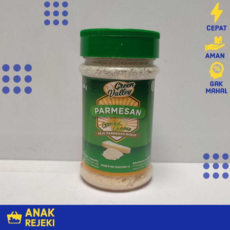 

Keju Parmesan Green Valley 80gr - Parmesan Bubuk Grated Cheese Halal