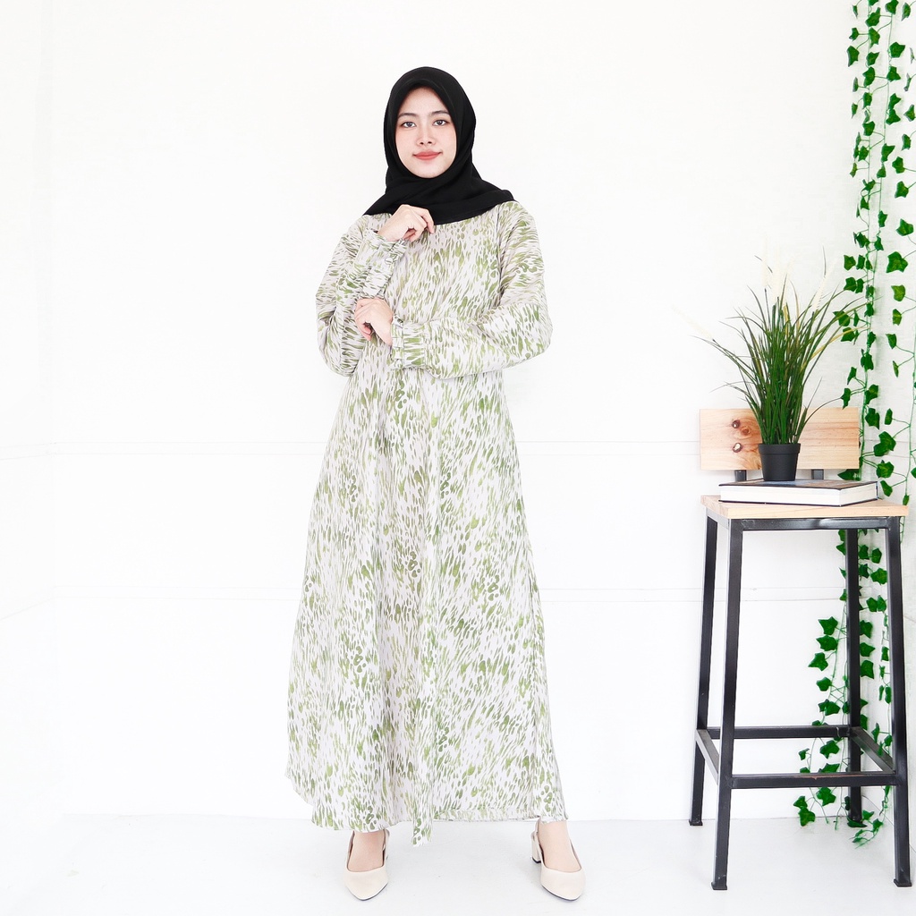 IZANY GAMIS / Dress Muslim XXL Jumbo Lengan Kancing Banyak Motif-TOURLES GREEN