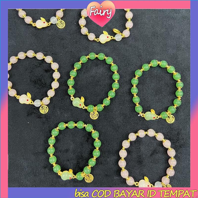 Gelang Giok Furui Desain Kelinci Gaya China retro Serbaguna Untuk Wanita F