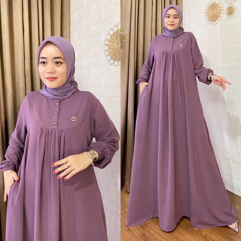 Gamis Kaleela, Bahan Crinkle airflow Premium, Gamis Polos