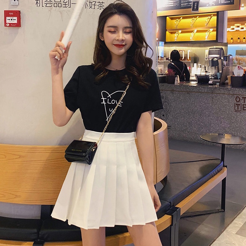 RSB RK258 Rok Pendek Mini Korean Women Mini Skirt Pleated Plain Rok Pendek Polos Model Lipat (S-XXL)