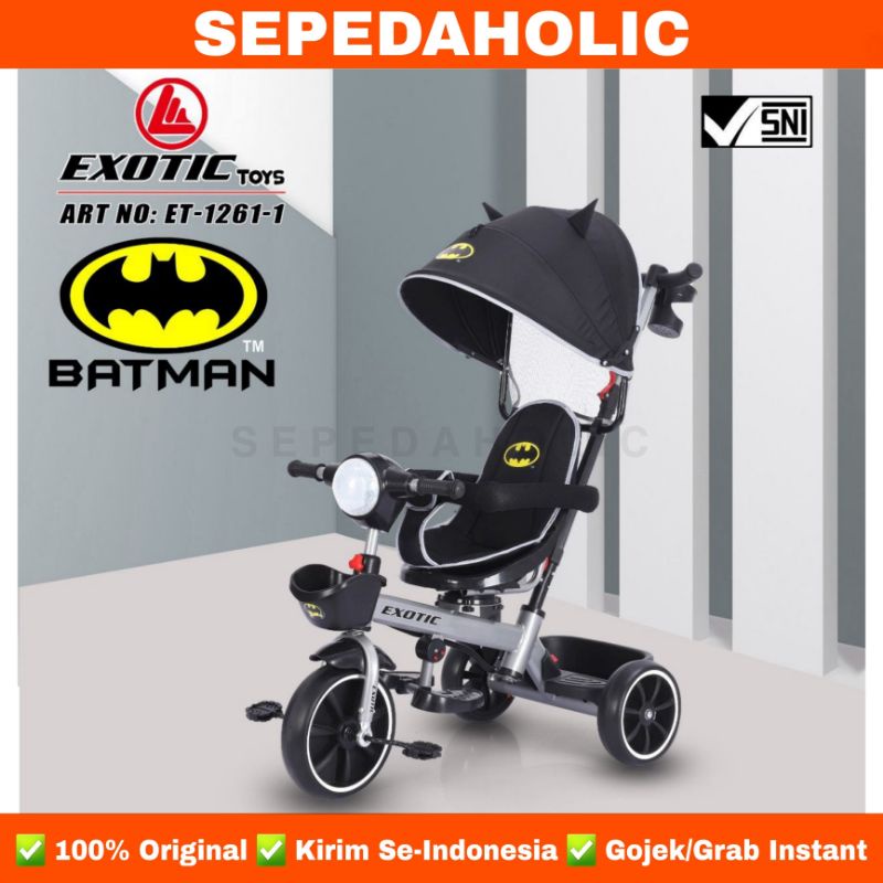 Sepeda Roda Tiga 3 EXOTIC ET 1261-1 BATMAN Kursi Putar Tricycle Anak