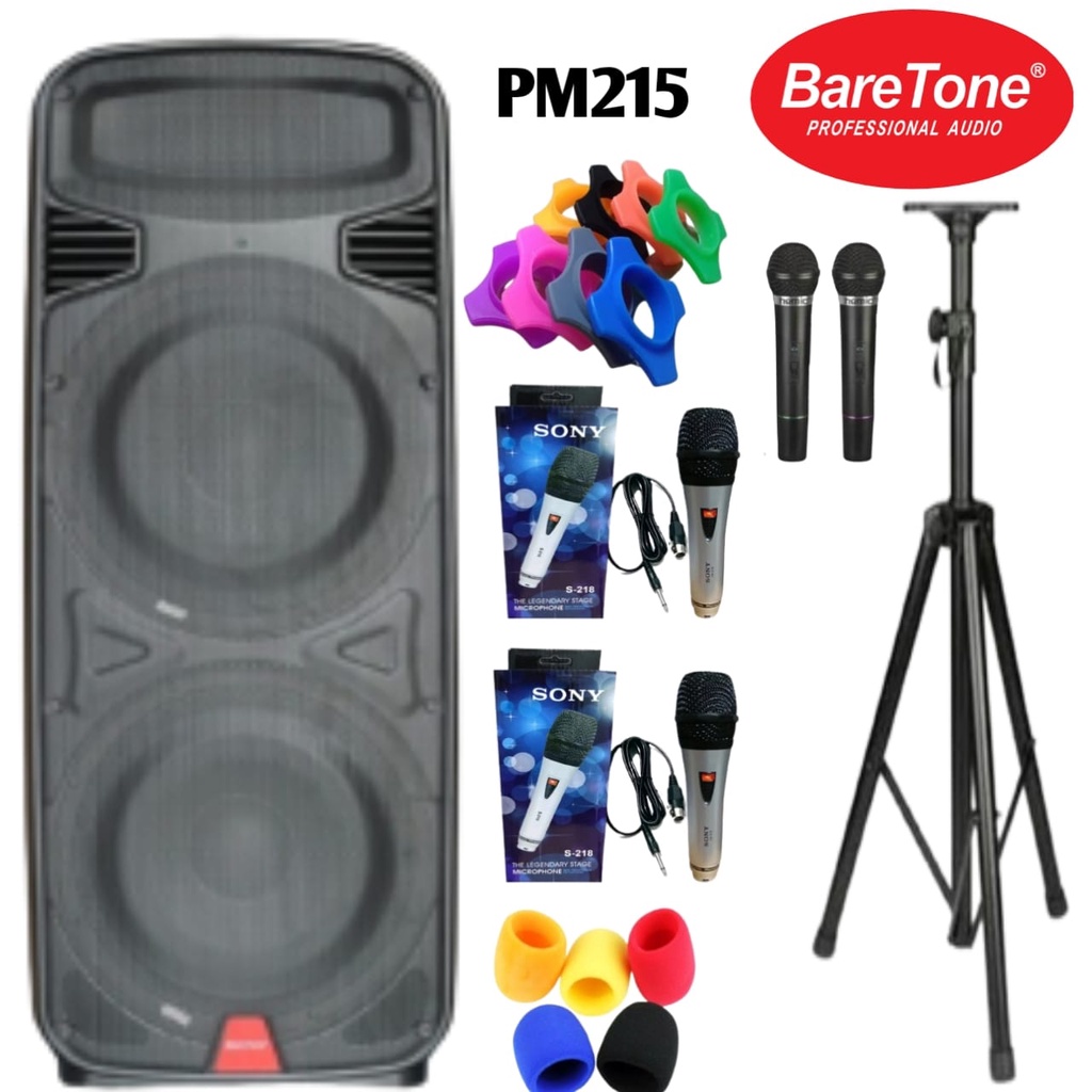 BARETONE PM215 SPEAKER PORTABLE 15 INCH DOUBLE 1000 Watt USB BLUETOOTH ORIGINAL GARANSI RESMI