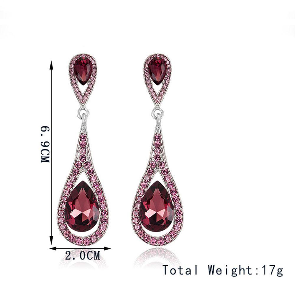 Needway Anting Tetesan Air Aksesoris Perhiasan Pernikahan Hadiah Hari Valentine Ear Stud Rhinestones Eardrop Akrilik Perak Disepuh Anting Gantung