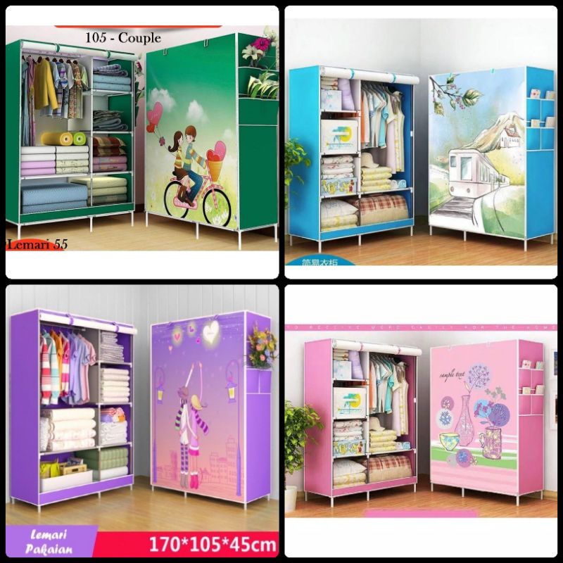 LEMARI PORTABLE 2 SISI SHENAR lemari portable double lemari portable karakter  lemari portable baju