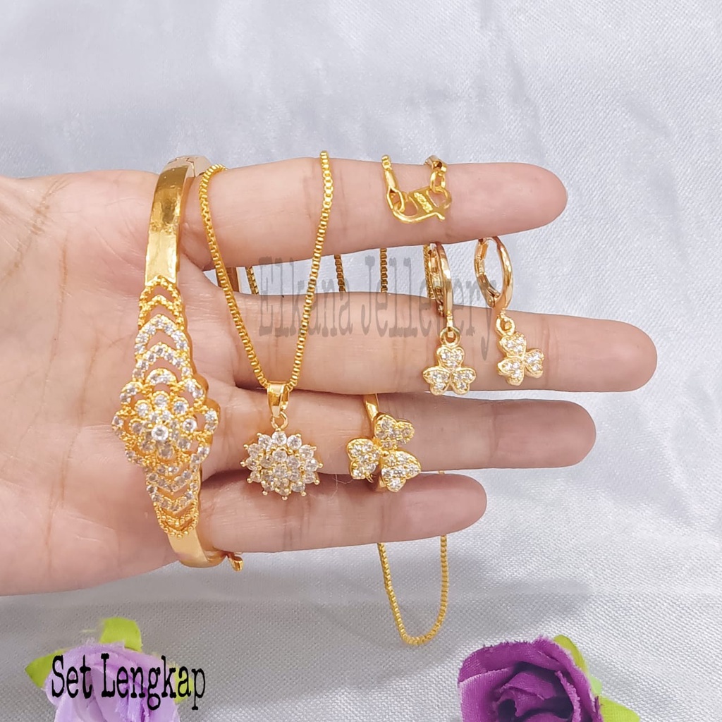 SET DEWASA BANGKOK PERMATA BUNGA Perhiasan super berkelas fashion korea anti karat dan anti luntur