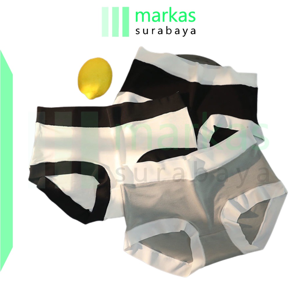 MARKAS W225 Celana Dalam Wanita Bahan Katun Hitam Putih Pakaian Dalam Perempuan