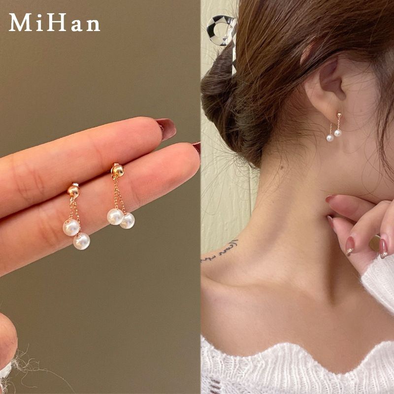 Anting Mutiara Wanita Double Rantai Korean Style Premium Import