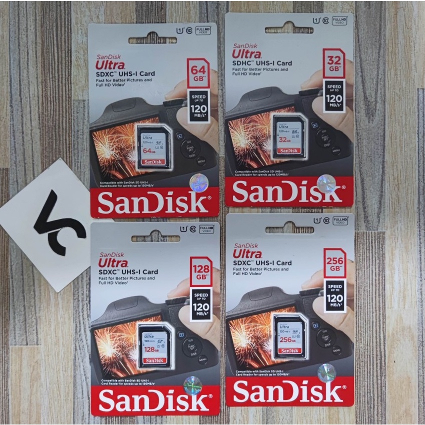 SD CARD SanDisk Ultra 32GB 64GB 128GB 256GB SDHC SDXC U1 Class10 120MBPS Memory SDCARD Kartu Memori