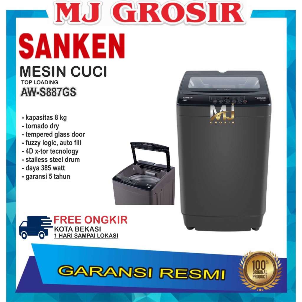 MESIN CUCI 1 TABUNG SANKEN AWS 887 TOP LOADING 8 KG AWS887