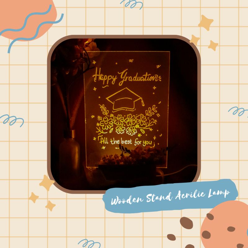 STAND KAYU AKRILIK LUKIS LED CUSTOM | GIFT BOX