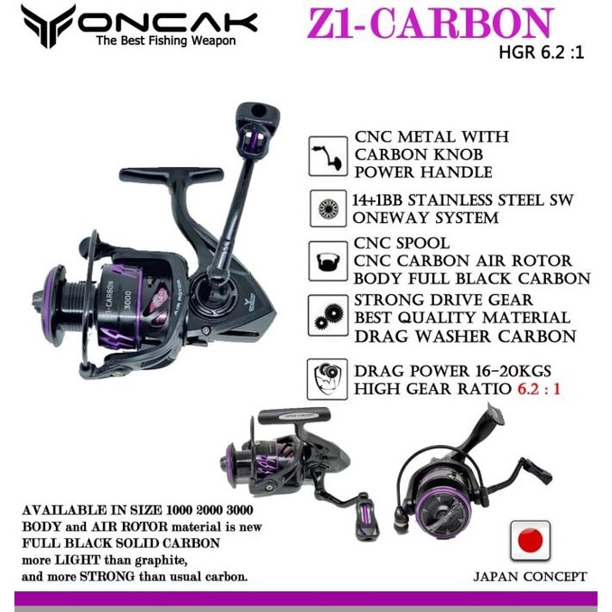 Reel Spinning Oncak Z1 Carbon Power Handle Salt Water 14+1 BB