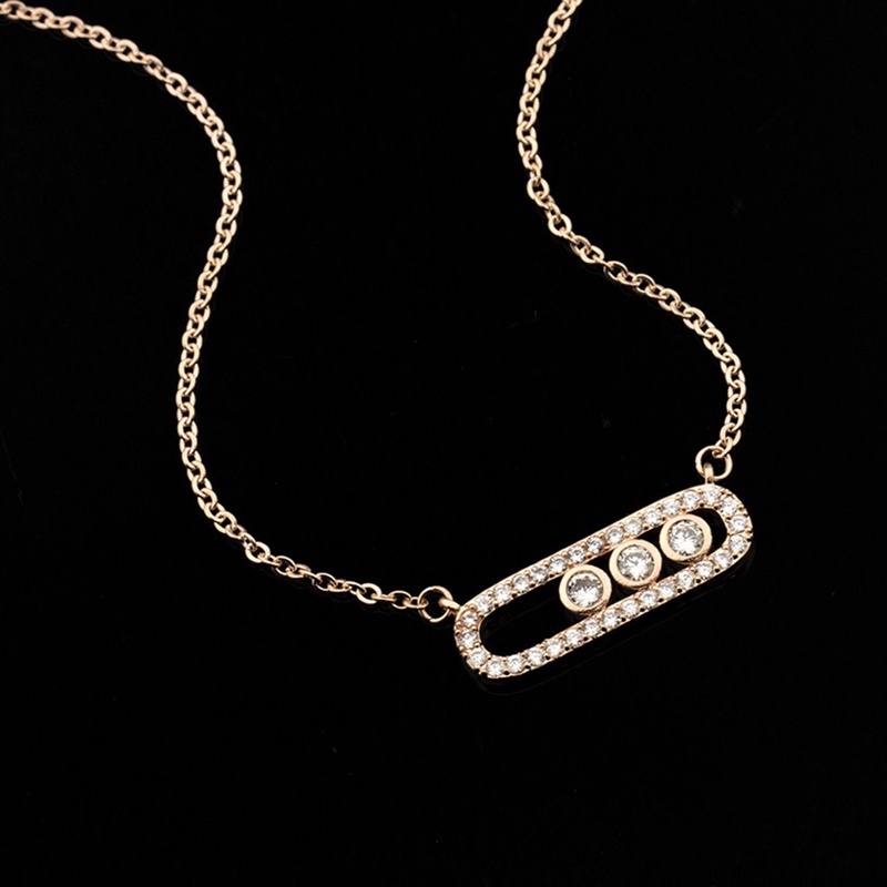 Kalung Liontin Manik-Manik Kristal Zircon Bentuk Oval Bahan Stainless Steel Warna Rose Gold Untuk Wanita