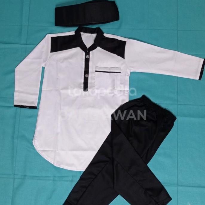 SETELAN KOKO ANAK LAKI LAKI KOKO TOYOBO PUTIH HITAM LIS LENGAN PANJANG