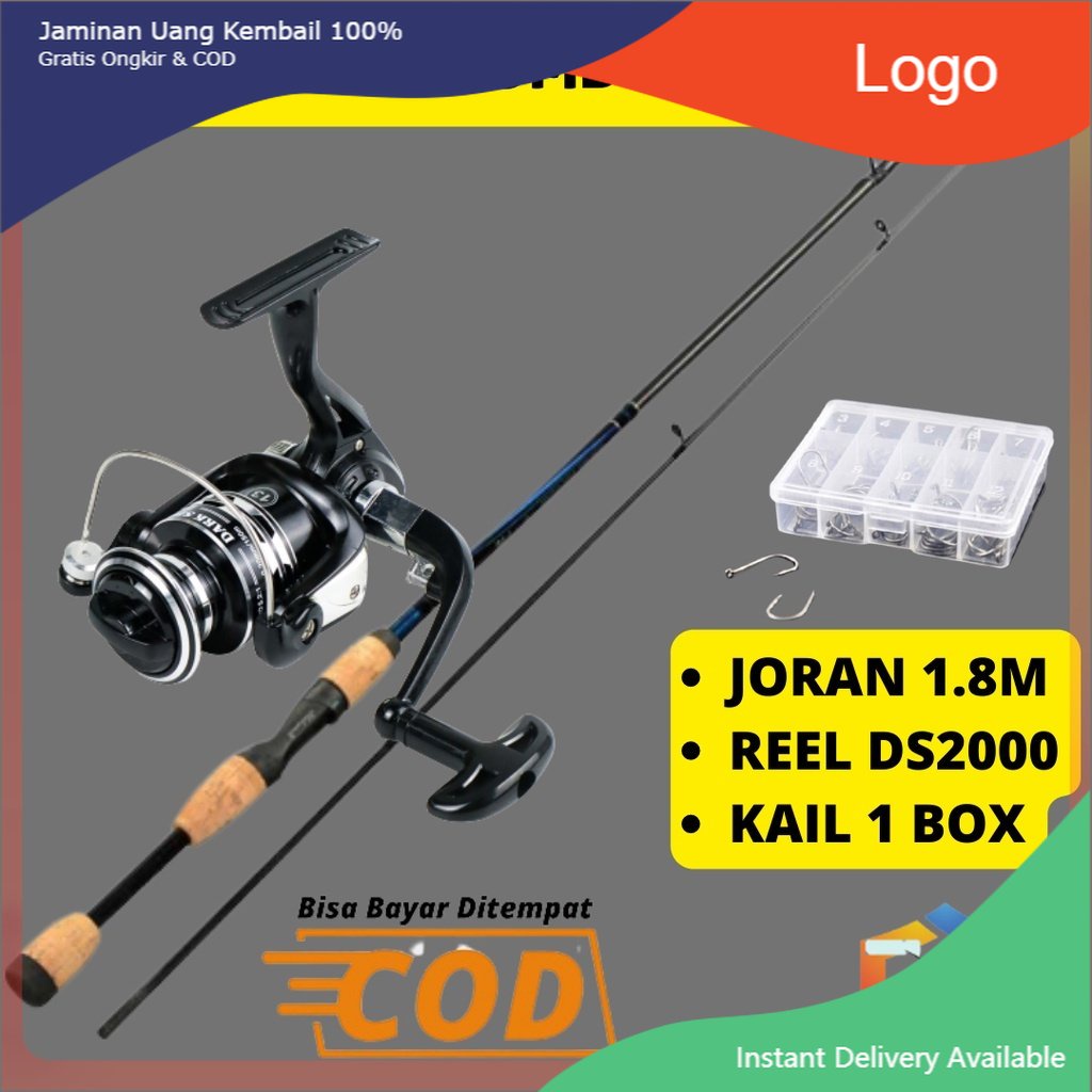 Paket Mancing Mania 1set Joran 1.8m Reel Seri 2000 Bonus Senar mata kail Pancing Kolam Galatama Sungai Danau Pinggir Laut Tongkat Stik HIGH CARBON 180CM Rell Katrol Gulungan kerekan Mancing Satu set Berat 1KG Saja Hemat ONGKIR BISA COD