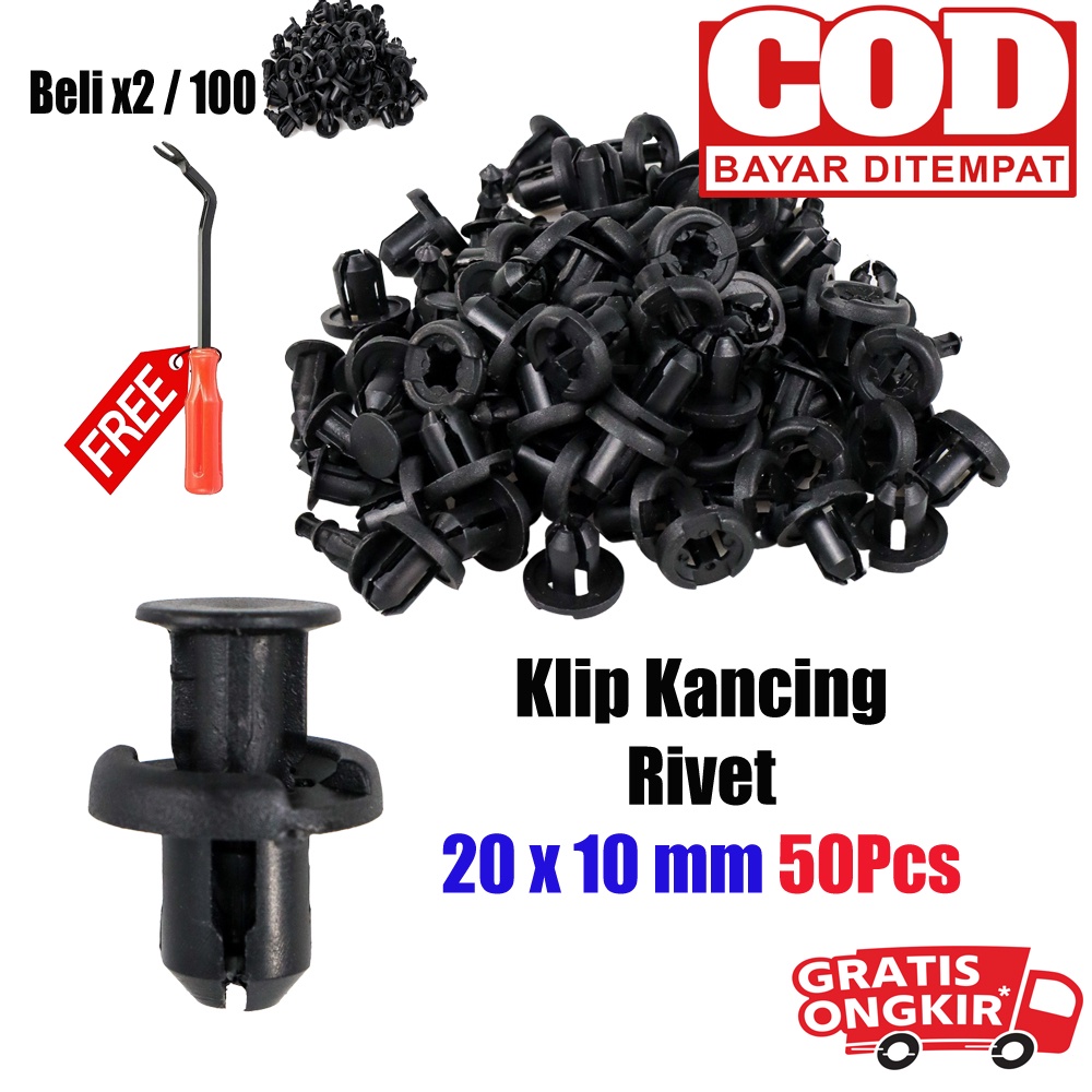 BAUT RIVET UNIVERSAL - Klip Kancing Plastic Car Buckle Rivet 20 x 10 mm 50 PCS - 20PCS - 10PCS - Klip kancing bumper - Paku rivet Mur plastik - Klip Kancing Plastic - baut rivet plastik - Alat Cungkil Dasboard Interior Mobil