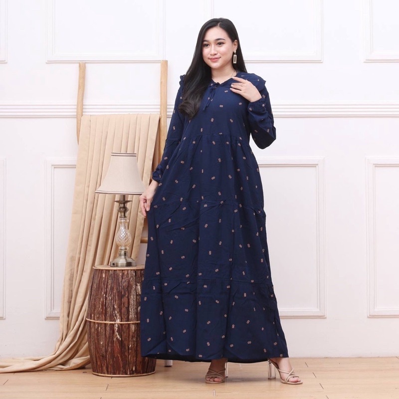 MIDI DRESS MOTIF GG DRESS KOREAN STYLE DRESS SUSUN DASTER LENGAN PANJANG DASTER BAHAN RAYON PREMIUM 