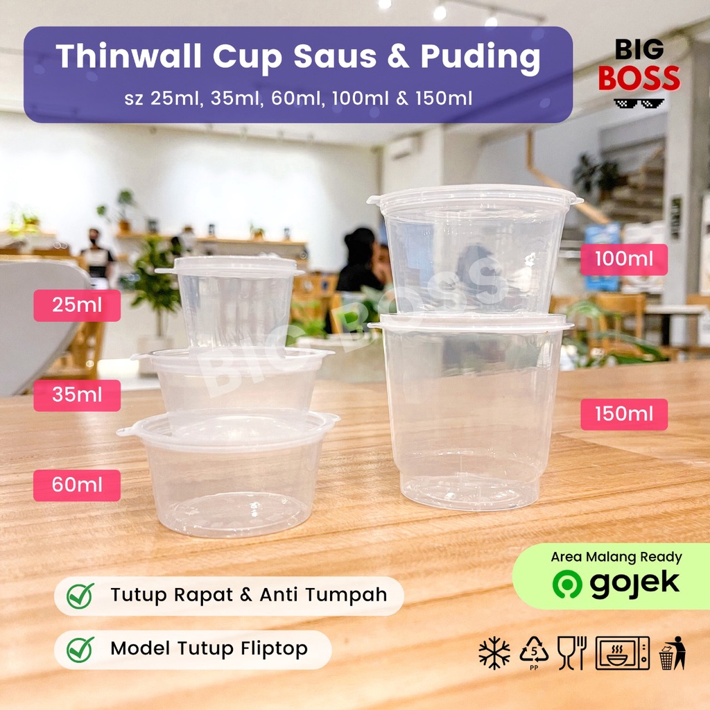 Thinwall Cup Saus 25ml 35ml 60ml 100ml 150ml / Wadah Klip Saos Sambel Mayo / Cup Pudding / Cup Saos